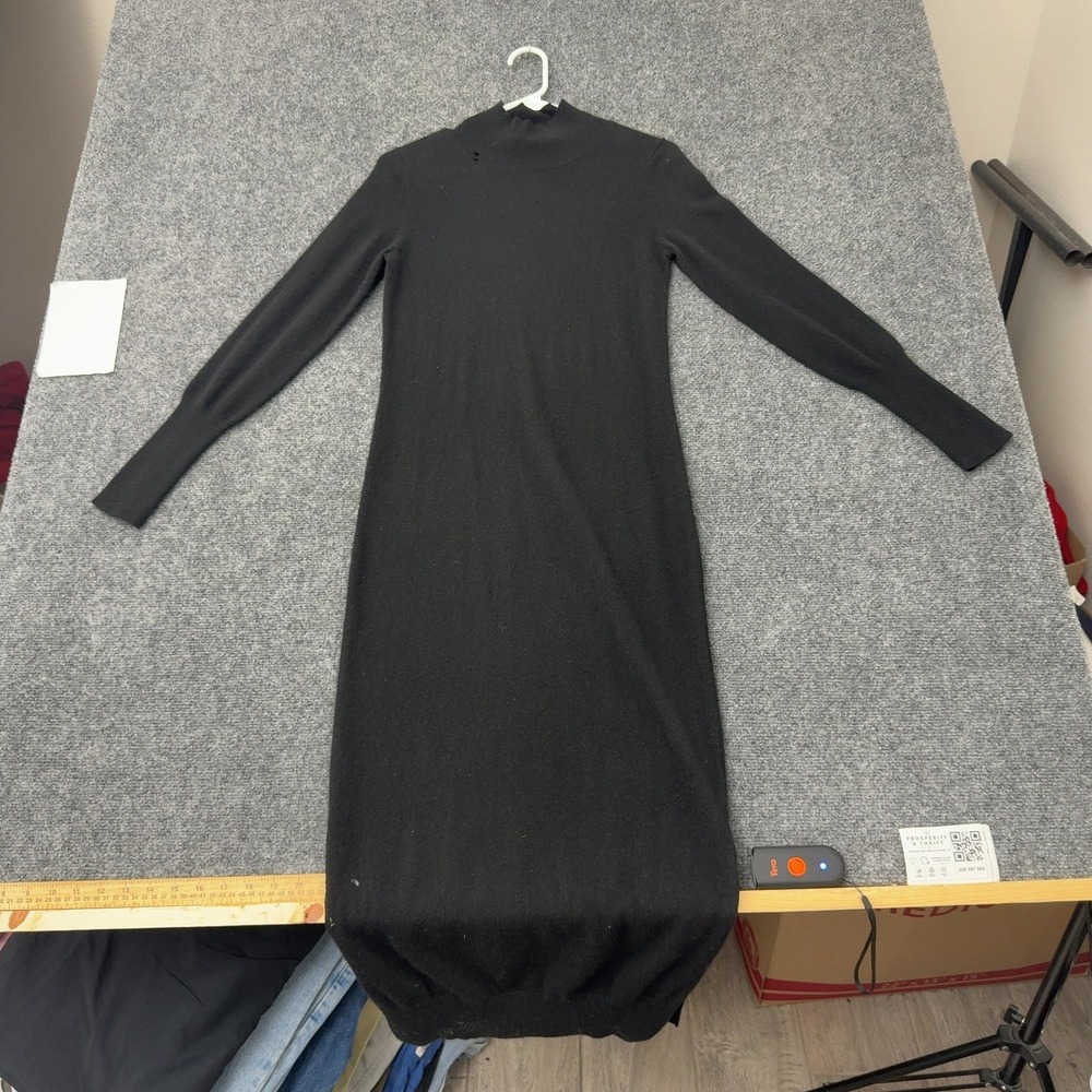 Magaschoni Sweater Dress Womens XS Black Cashmere Mock Neck Midi Luxury Style